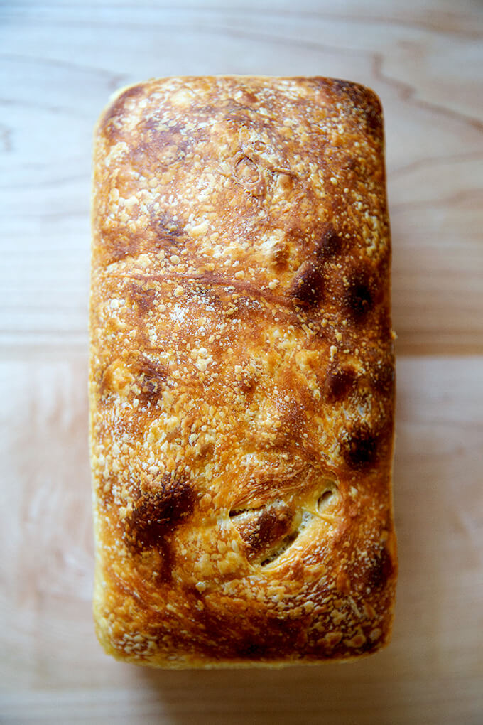 A loaf of sourdough sandwich bread.